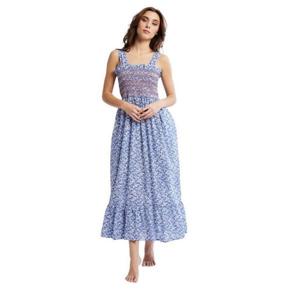 Mille Garden Midi Dress in Condesa Blue Floral GRDN331 Sundress Smocked Small S - Picture 1 of 4